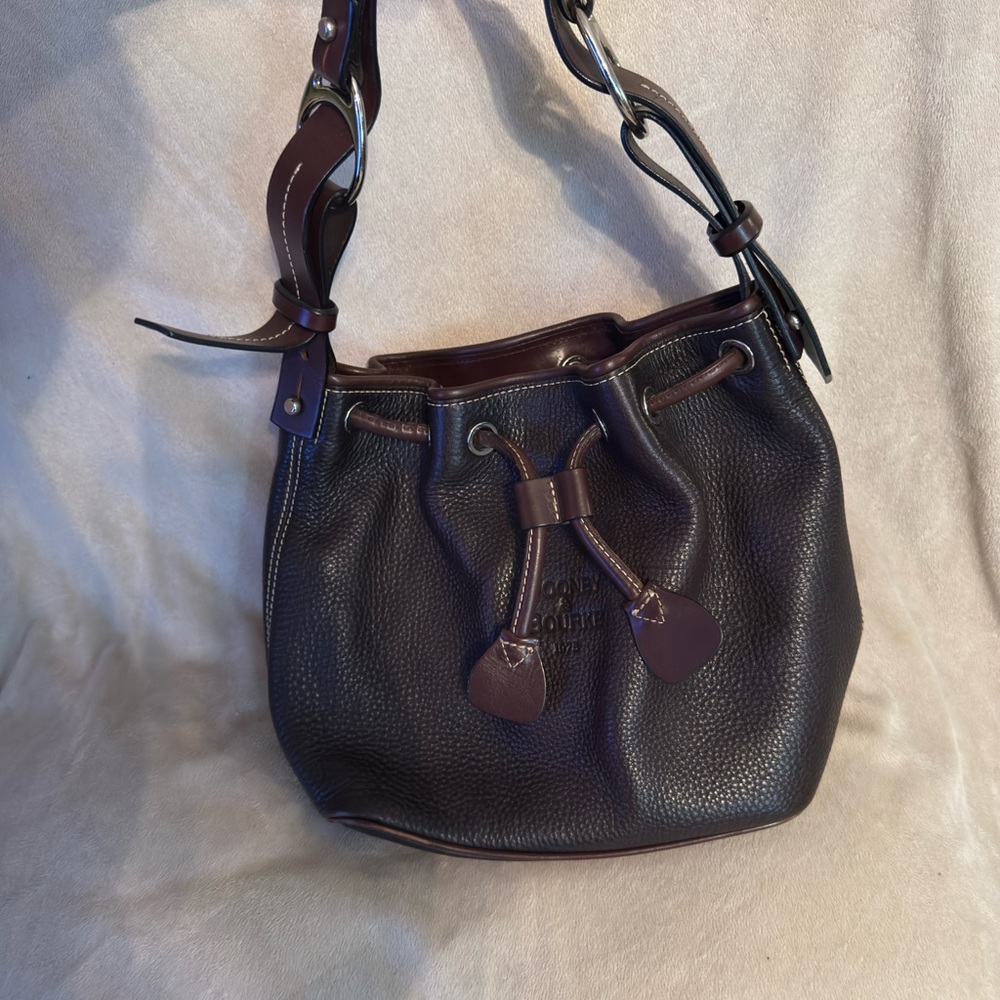 Dooney and Bourke Leather Drawstring Shoulder Bag in Dark Brown
